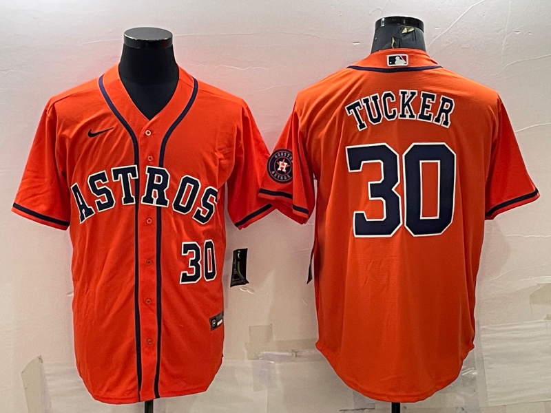 Men's Houston Astros #30 Kyle Tucker Orange With Patch Cool Base Stitched Jersey